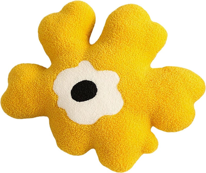 conrtems Sofa Pillow Waist Cushion Back Plush Flower Special-Shaped Pillow All-Match Girl Heart Creative Pillow. (Yellow and White) - Image 1